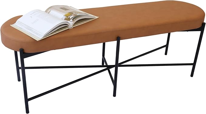 54” upholstered Vegan Leather Accent Ottoman Bench - Image 4