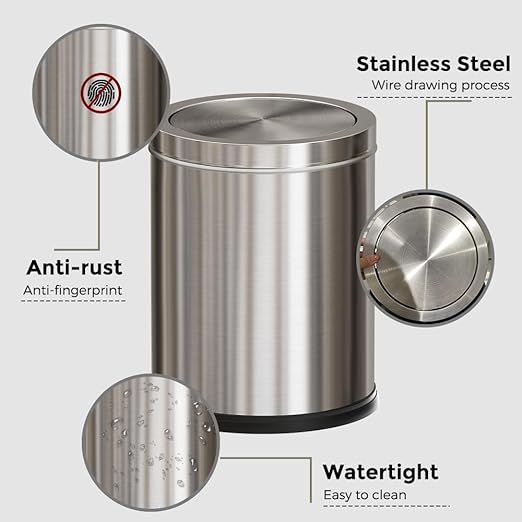15L/4GAL Silver Stainless Steel Bathroom Garbage can, Bathroom Trash Can - Image 3