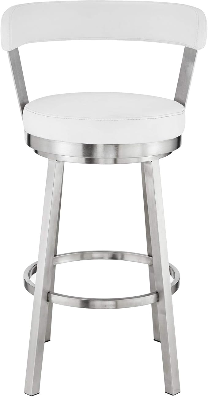Armen Living Bryant Modern 30" Seat Height White Faux Leather and Brushed - Image 4