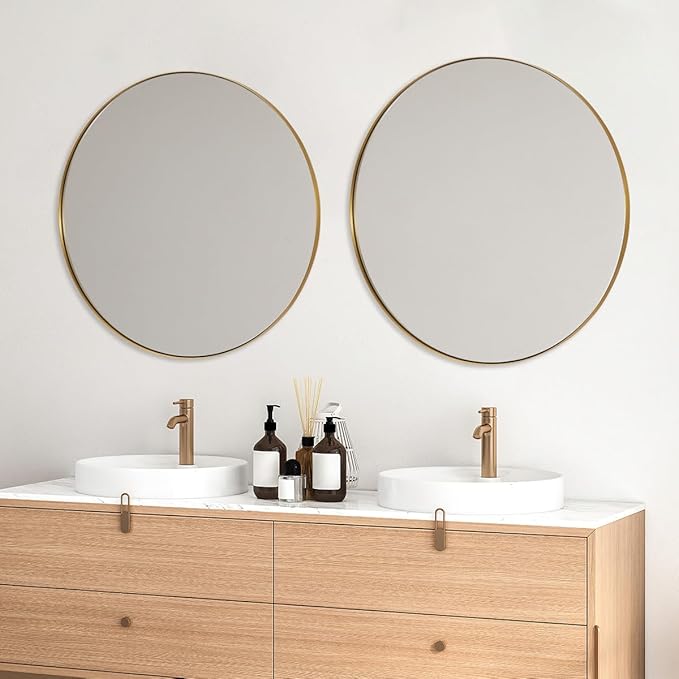 ANDY STAR 26 Inch Round Mirror, Brass Bathroom Mirror, Living Room - Image 7