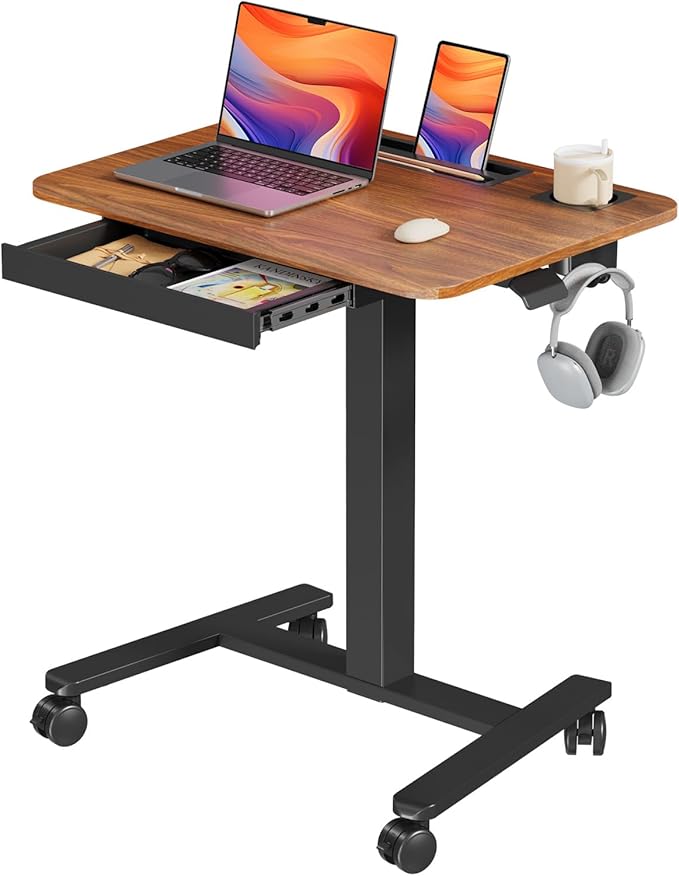 Mobile Standing Desk with Drawer, Portable Laptop Workstation on Wheels by JYLHJOYSEEKER