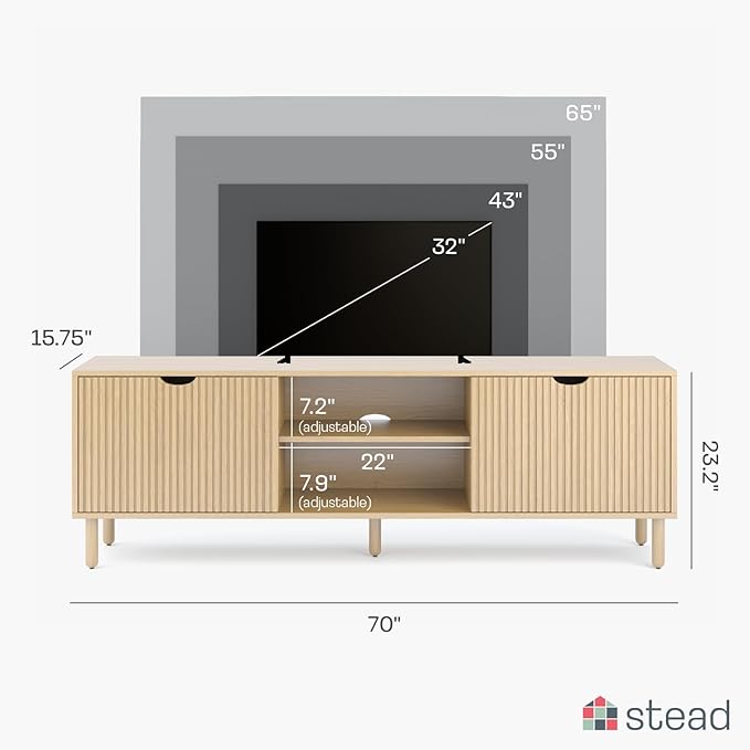 Contemporary Fluted TV Stand, 70 Inches TV Media Console, Supports 32 to 80" TVs - Image 2