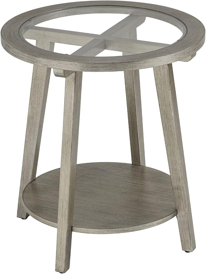 COSIEST 2-Tier End Table with Tempered Glass Top, Round MDF Side Table with - Image 8