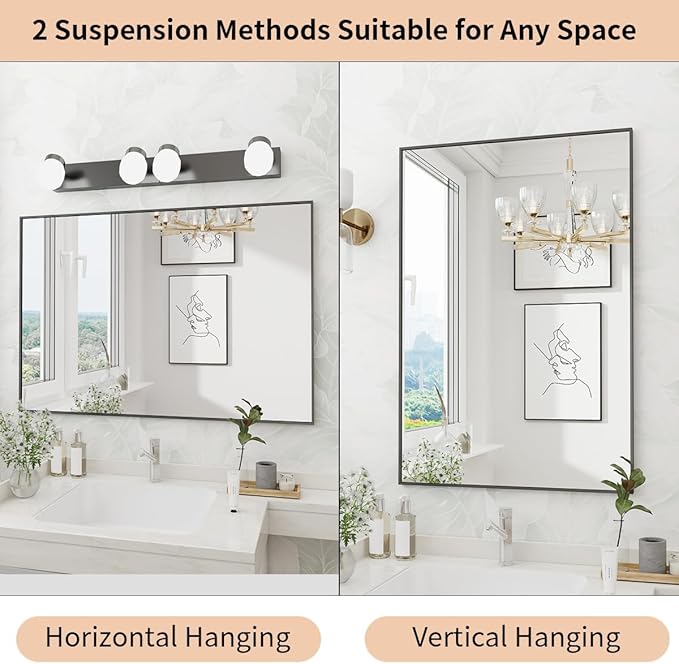 Koonmi Black Mirrors for Wall, 30x40 Inch Bathroom Mirror, Rectangular Wall - Image 3