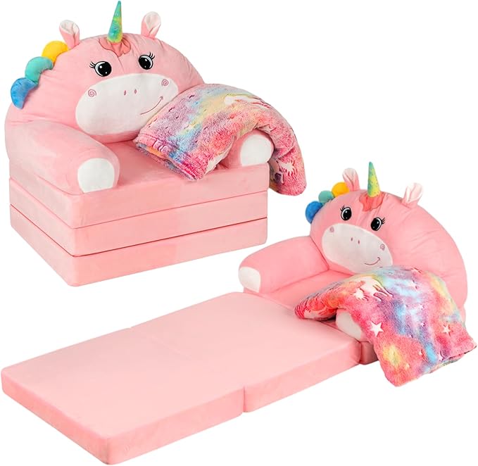 Unicorn Kids Couch Fold Out 2-in-1 Toddler Sofa Fold Out by Burbell