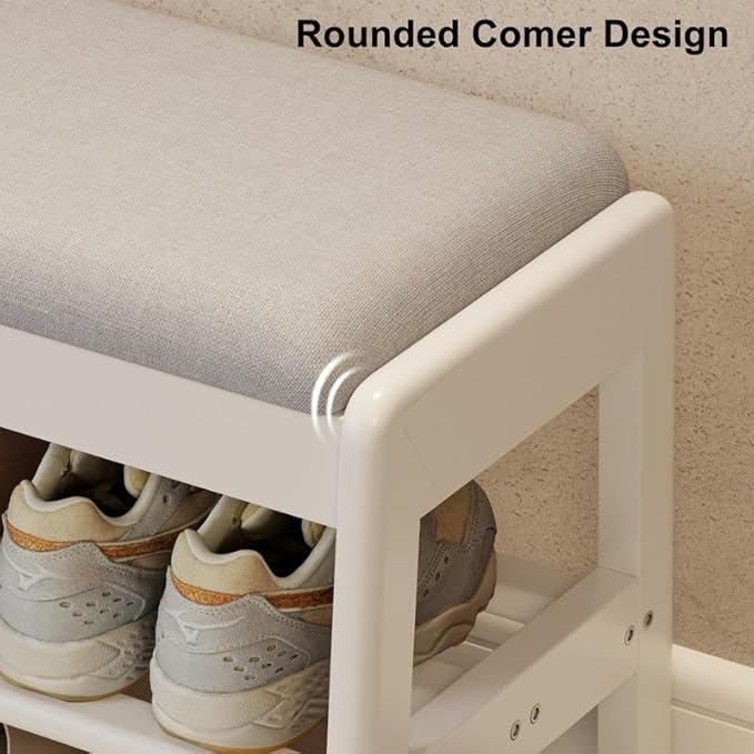 Shoe Rack Bench with Cushion, 2 Tiers Shoe Bench with Flip-Top Storage - Image 5