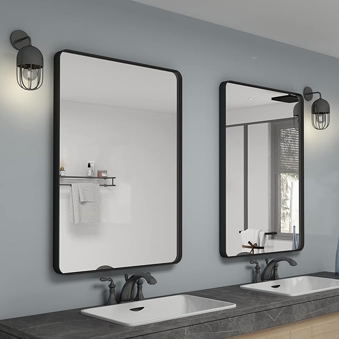 22x30 Inch Black Metal Framed Bathrrom Mirror - Image 5