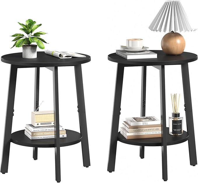 Side Table Set of 2, Small Round End Table by Unknown