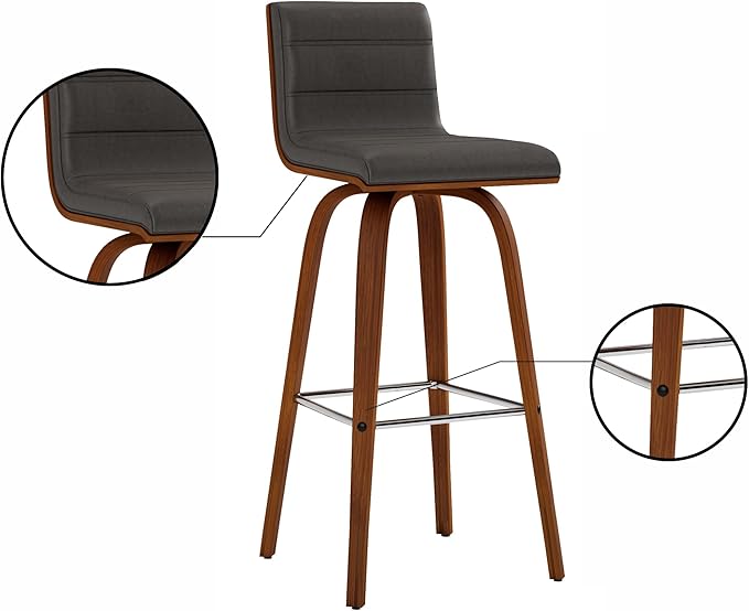 Armen Living Vienna Mid-Century Modern 30" Bar height Barstool Faux Leather - Image 11