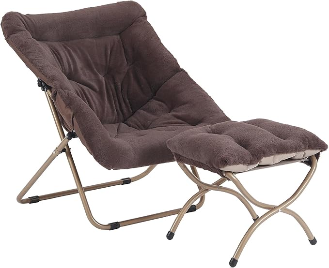 Saucer Chair with Ottoman, Oversized Folding Faux Fur Chair, Foldable Metal by Furlide