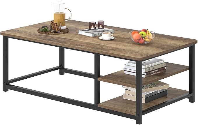 EXCEFUR Coffee Table with Storage Shelf, Modern Wood and Metal Center Table - Image 8