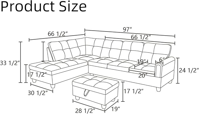 Convertible Sectional Couch, Large L Shaped Couch - Image 2