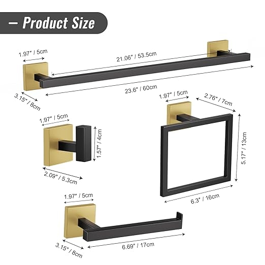 YACVCL 10-Piece Towel Bar Set, SUS304 Stainless Steel 23.6 Inch Towel Holder - Image 6