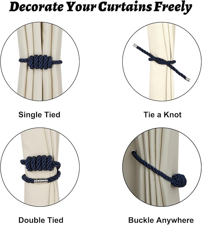 BEL AVENIR Magnetic Curtain Tiebacks, Decorative Drapery Holdbacks Modern Woven - Image 3