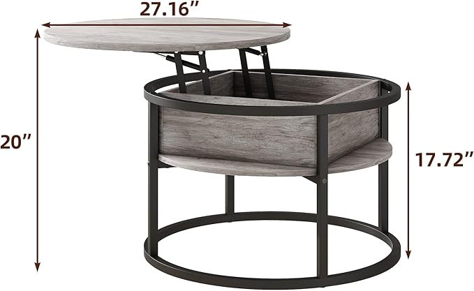 Round Coffee Table with Storage, Lift Top Coffee Table - Image 3