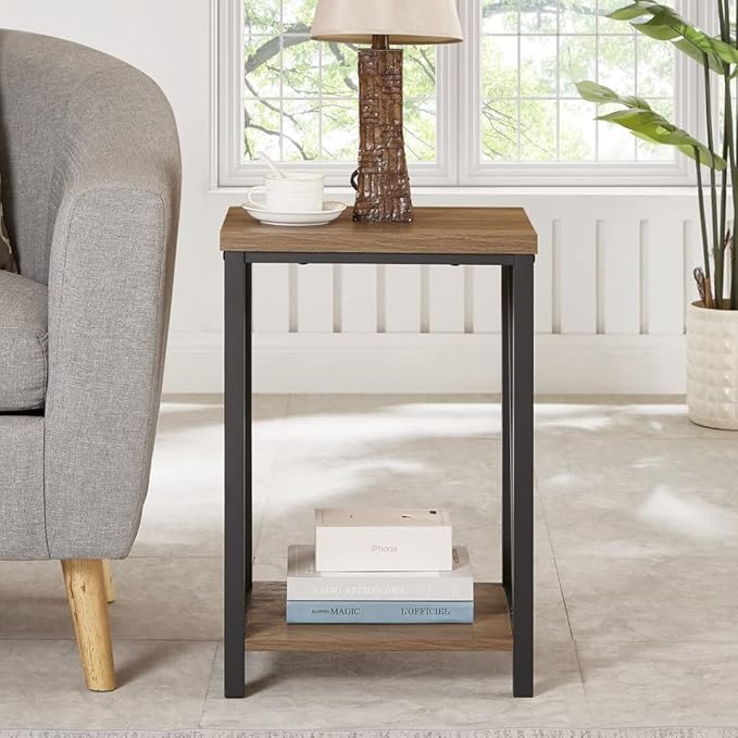 FOLUBAN Side Table with Storage Shelf, Rustic End Table - Image 7