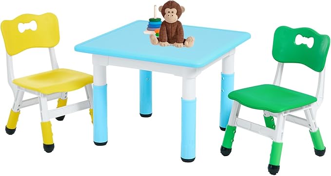 FUNLIO Kids Table and 2 Chairs Set, Height Adjustable Toddler Table and Chair by FUNLIO