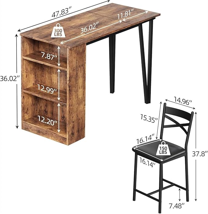 GAOMON 3 Piece Bar Table Set for 2, Bar Table and Chairs Set - Image 2