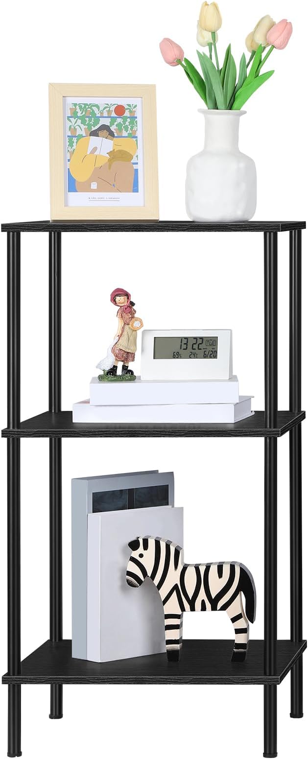 Tall Side Table with Storage 3 Tier Black End Table Metal Storage Shelves by ETELI