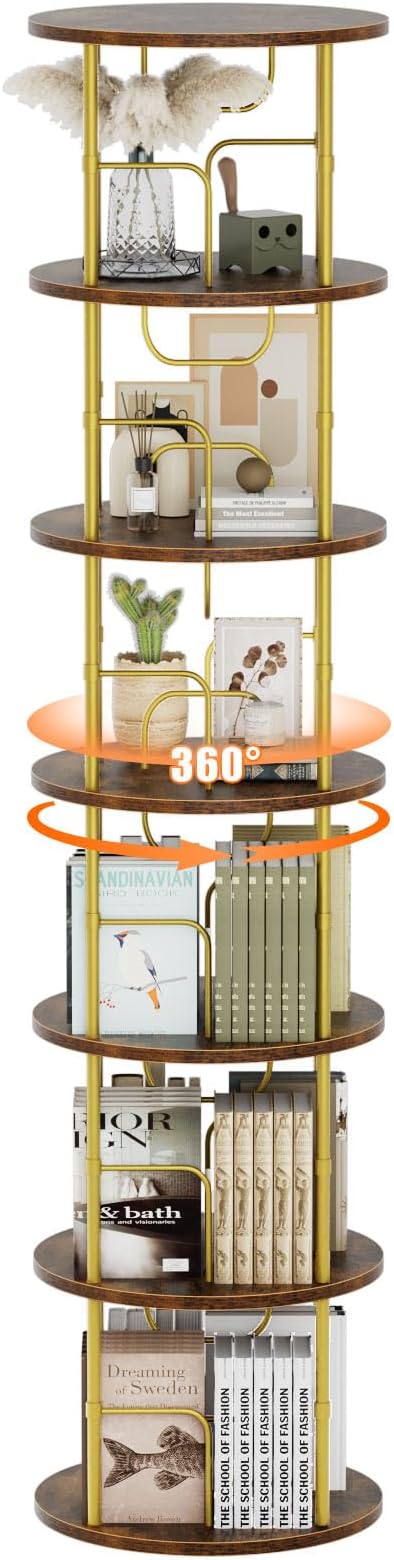 6 Tier Rotating Bookshelf, 360 ° Display Stackable Spinning Bookshelf Tower - Image 8