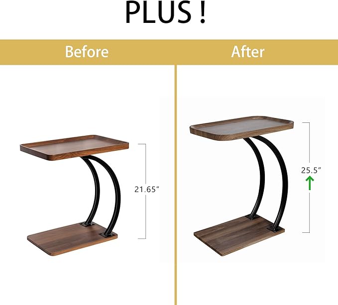 C Shaped 2tier Large Tray Wood top Heavy Duty Side end Table Large TV Tray - Image 5