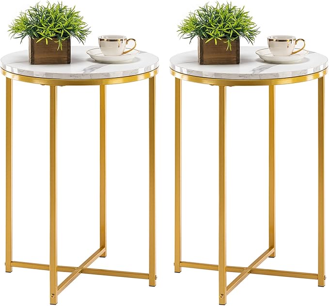 TECHMILLY Round End Table, Faux Marble Sofa Table, Accent Side Table by TECHMILLY