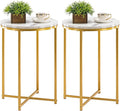 TECHMILLY Round End Table, Faux Marble Sofa Table, Accent Side Table by TECHMILLY
