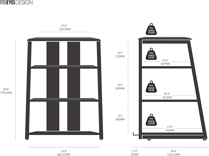 FITUEYES Design 4-Tier AV Media Stand Corner Shelf Stand Wooden Corner Shelves - Image 3