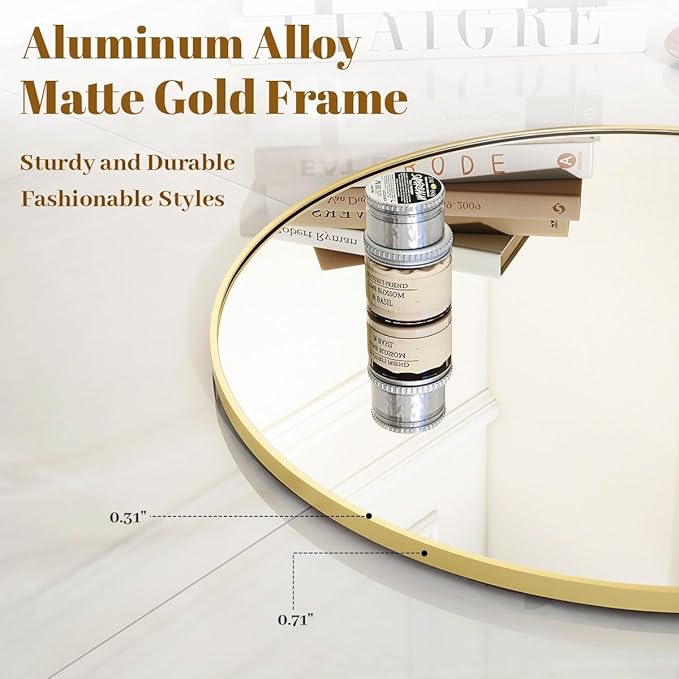 Gold Round Bathroom Mirror, 48 inch Large Circle Wall Mounted Hanging Mirror - Image 3