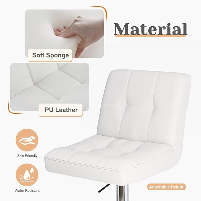 Sweetcrispy Bar Stools Set of 2, Armless PU Leather Adjustable Swivel Barstools - Image 4