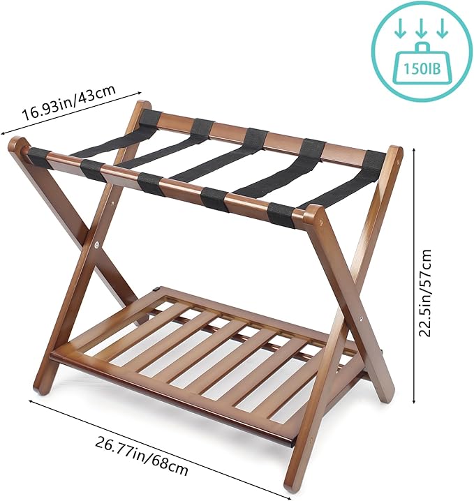 Fully Assembled Walnut Bamboo Luggage Rack - Image 5