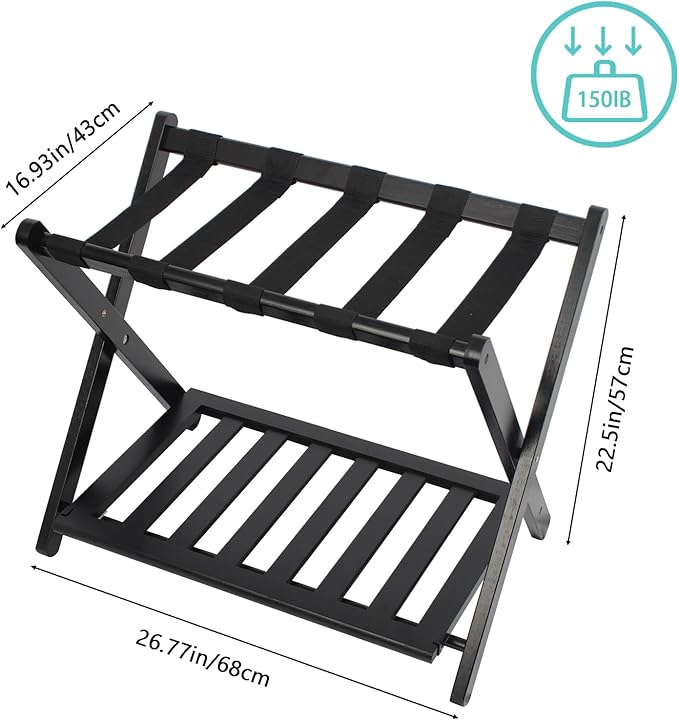 Fully Assembled Black Luggage Rack, Suitcase Stand - Image 5