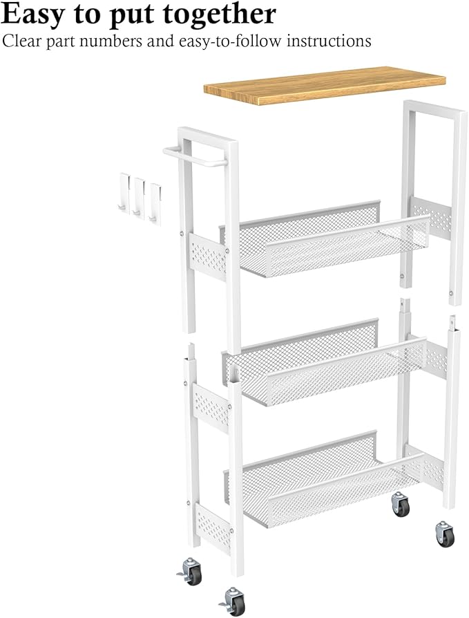 Utility Slim Storage Cart, 4 Tier Small Rolling Kitchen Laundry Room Cart - Image 9
