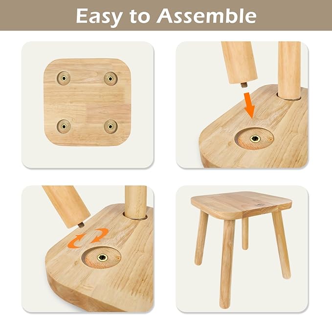 BEE&OAK Wooden Step Stools for Adults, Solid Rubber Wood Non-Slip Step Foot - Image 8