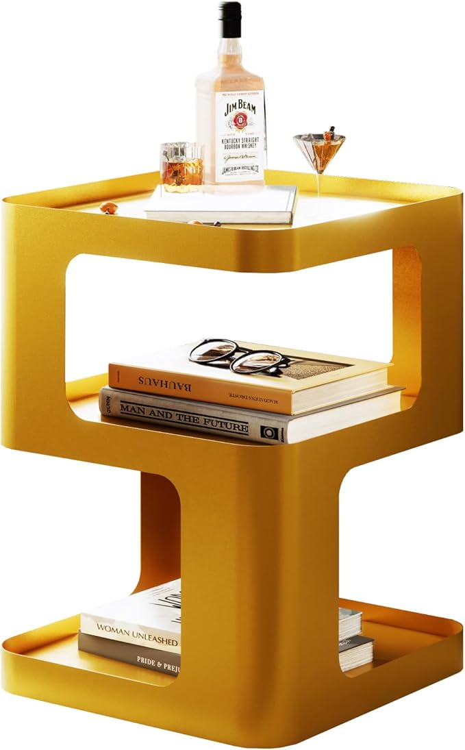 Gold Side Table, Modern end Table, Unique nightstand, Bedside Tables, Metal by uniquefurnituremodernstyle