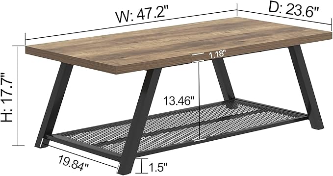 FOLUBAN Coffee Table, Modern Rustic Wood and Metal Center Table - Image 2