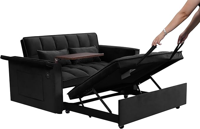 Ball & Cast 55" 3 in 1 Sleeper Sofa Bed Velvet Upholstered Pull Out Couch - Image 13