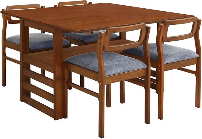 Drop Leaf Dining Table with Chairs Set of 4, 5-Piece Farmhouse Rectangular - Image 7