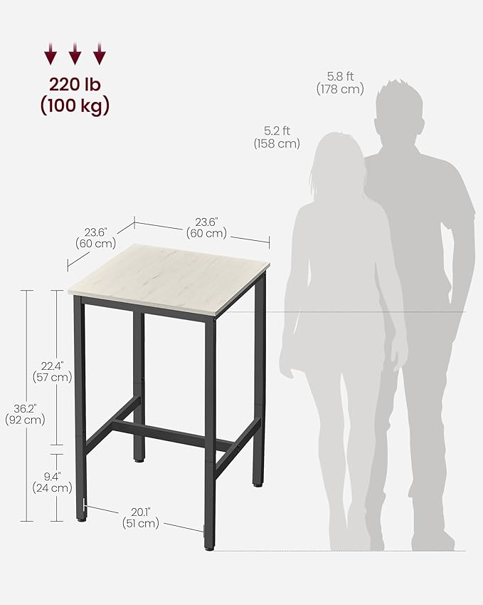 VASAGLE Bar Table, Small Kitchen Dining Table, High Top Pub Table, Height - Image 7
