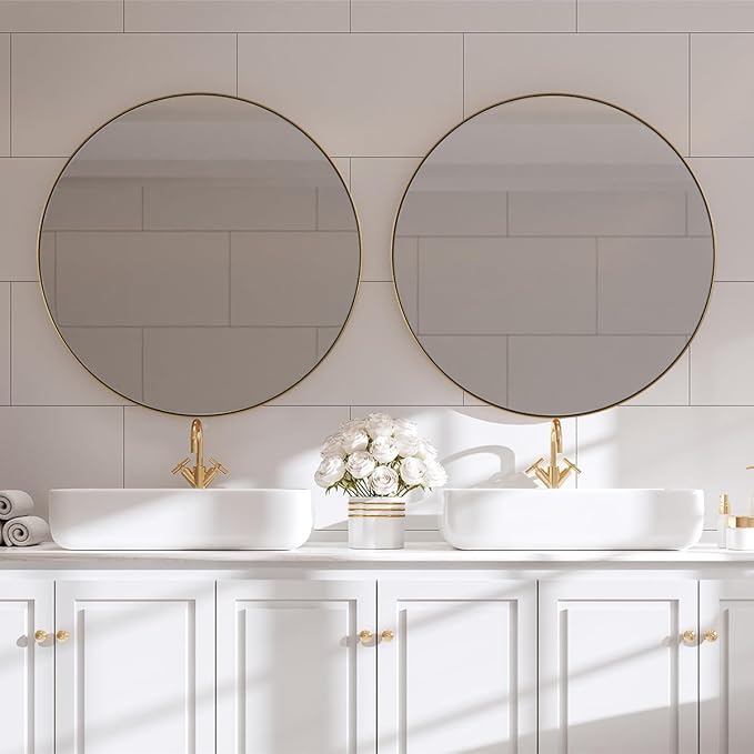 ANDY STAR 26 Inch Round Mirror, Brass Bathroom Mirror, Living Room - Image 4