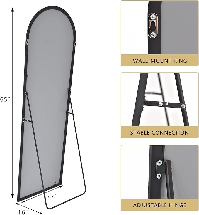 BEAUTYPEAK 64"x21" Arch Full Length Mirror, Hanging or Leaning Arched-Top Full - Image 3