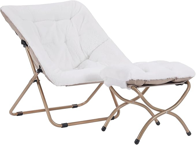 Saucer Chair with Ottoman, Comfy Bedroom & Living Room Chairs, Foldable Metal - Image 3