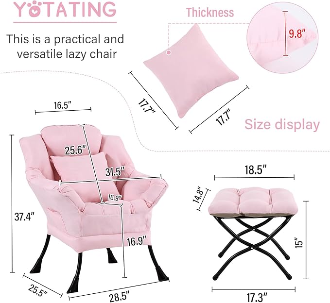 Lazy Chair with Ottoman, Comfy Reading Lounge Chair with Footstool & Throw - Image 3