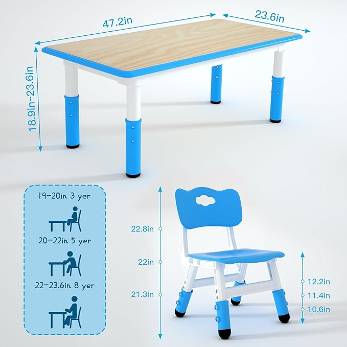 Kids Table and 4 Chairs Set，Height Adjustable Children Table & Chair，Toddlers - Image 2