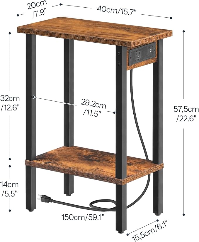 HOOBRO Small End Table with Charging Station, Narrow Side Table with USB Port - Image 3