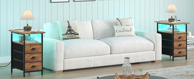 End Table with Charging Station, LED Side Tables with USB Ports and Outlets - Image 8