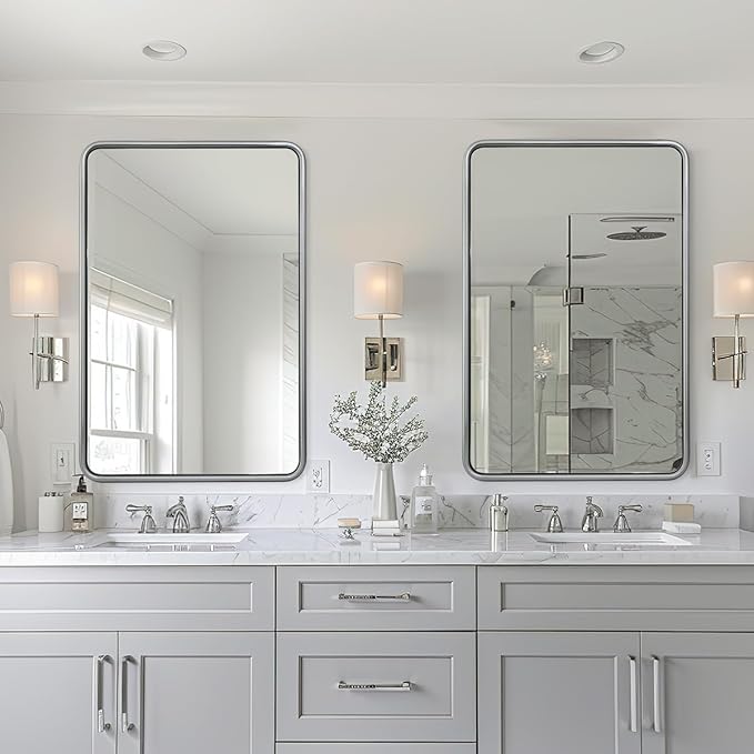 ANDY STAR 24x36 Brushed Nickel Bathroom Mirror, Stainless Steel Metal Frame - Image 4