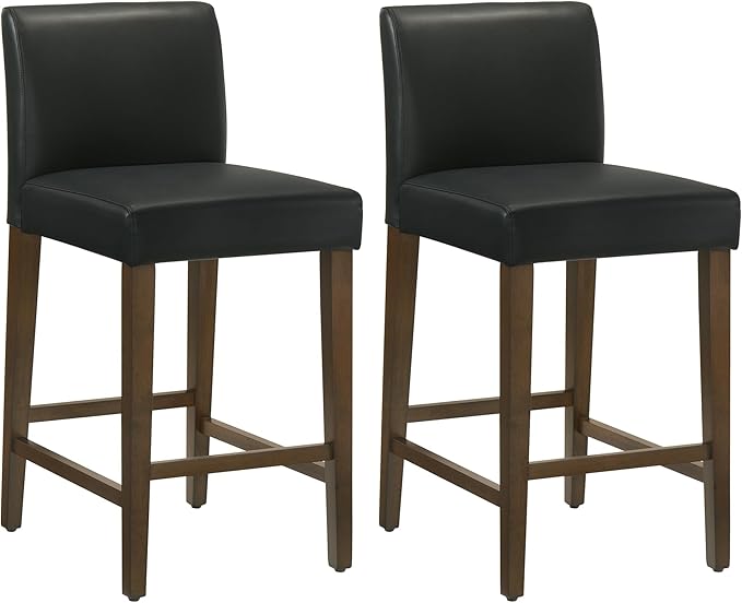 CHITA Counter Height Bar Stools Set of 2, PU Leather in Black by CHITALIVING