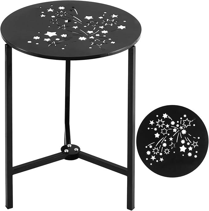 1 Pack 13" Metal Outdoor Side Tables Small Black Outside End Table by Party+Zealot