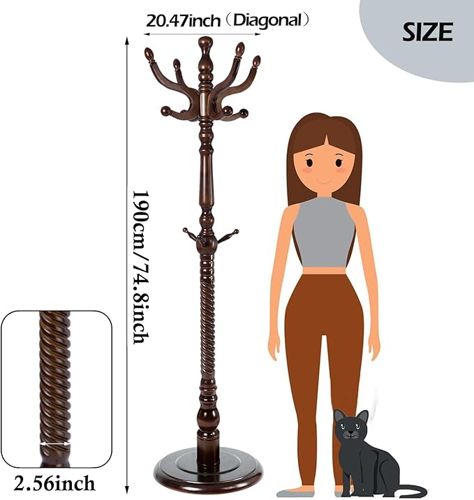Coat Racks Free Standing with 14 Hooks, Natural Wood Coat Stands - Image 6